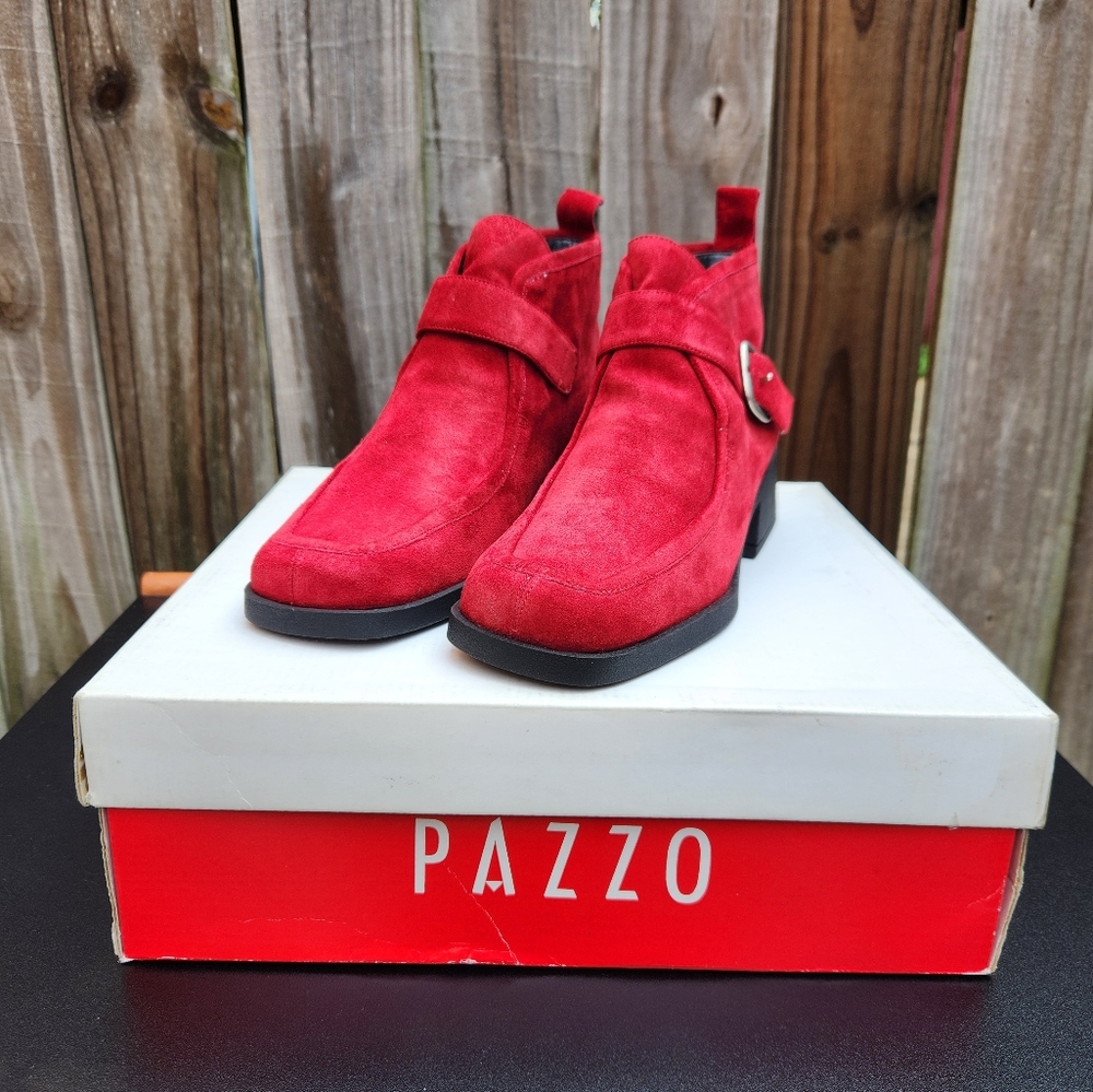 Red Suede/ Leather Ankle Boots Women Size 7